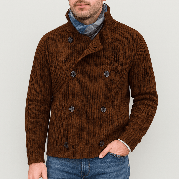 Womens Double-Breasted Knit Cardigan Relaxed Fit - BritishMode
