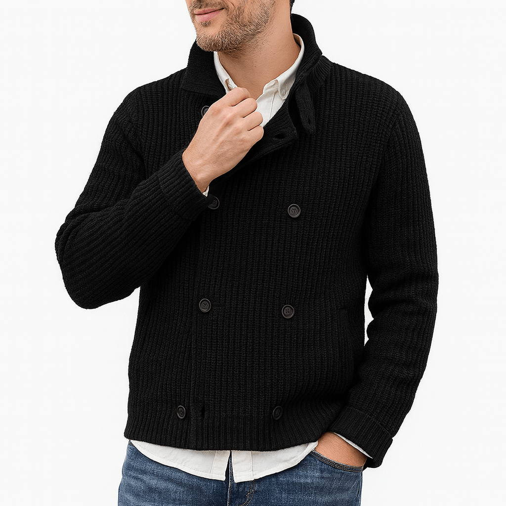 Womens Double-Breasted Knit Cardigan Relaxed Fit