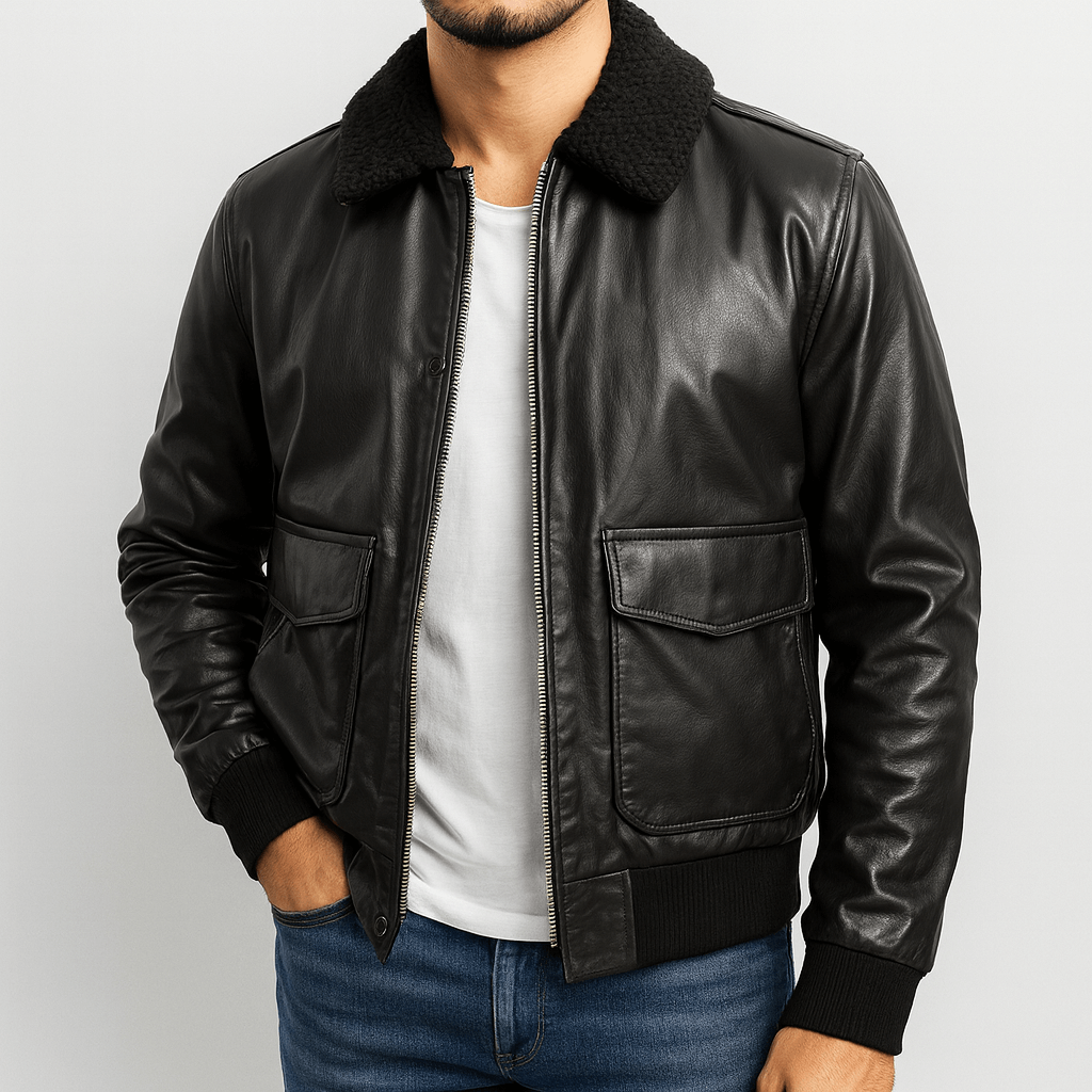 Unisex Bomber Jacket Faux Leather Relaxed Fit - BritishMode