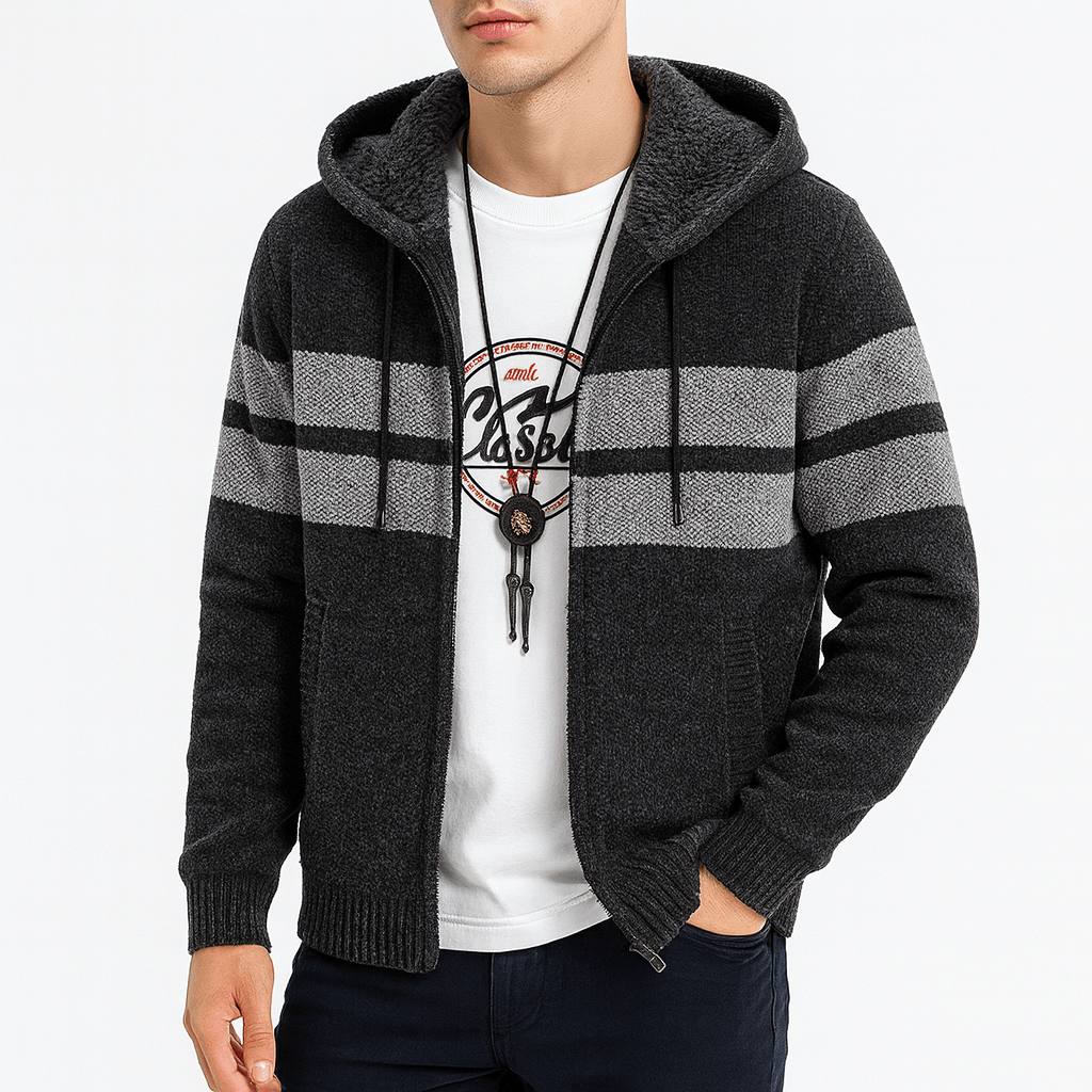 Unisex Zip Hoodie Fleece Lined Striped - BritishMode