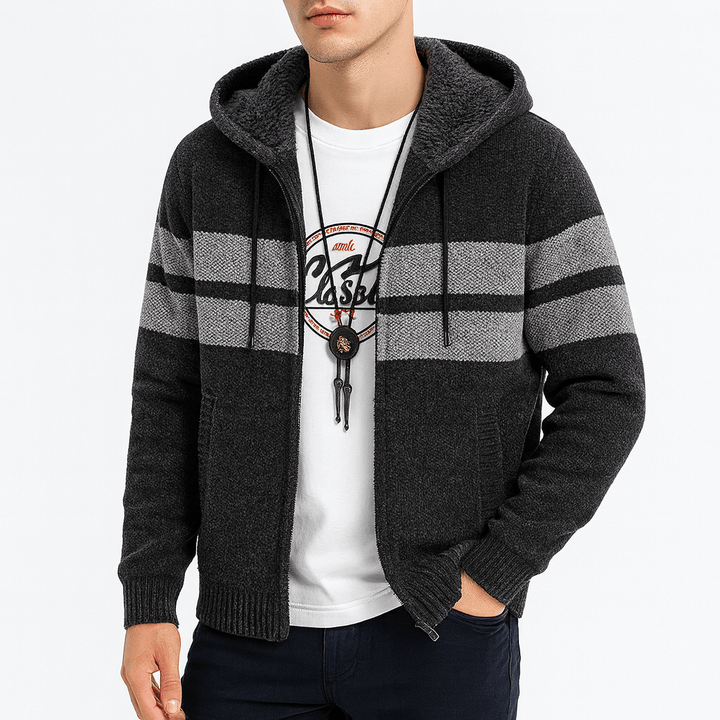 Unisex Zip Hoodie Fleece Lined Striped - BritishMode