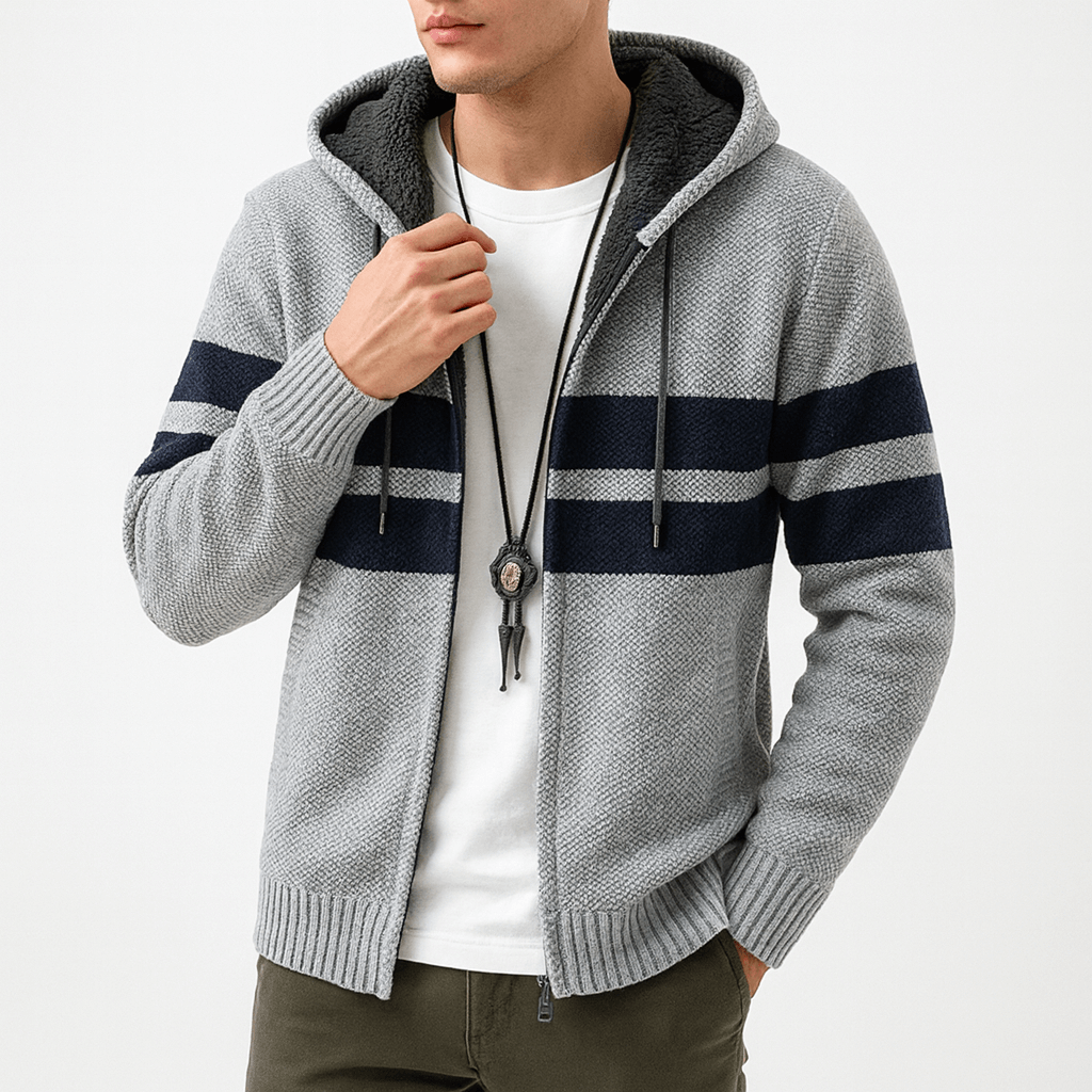 Unisex Zip Hoodie Fleece Lined Striped