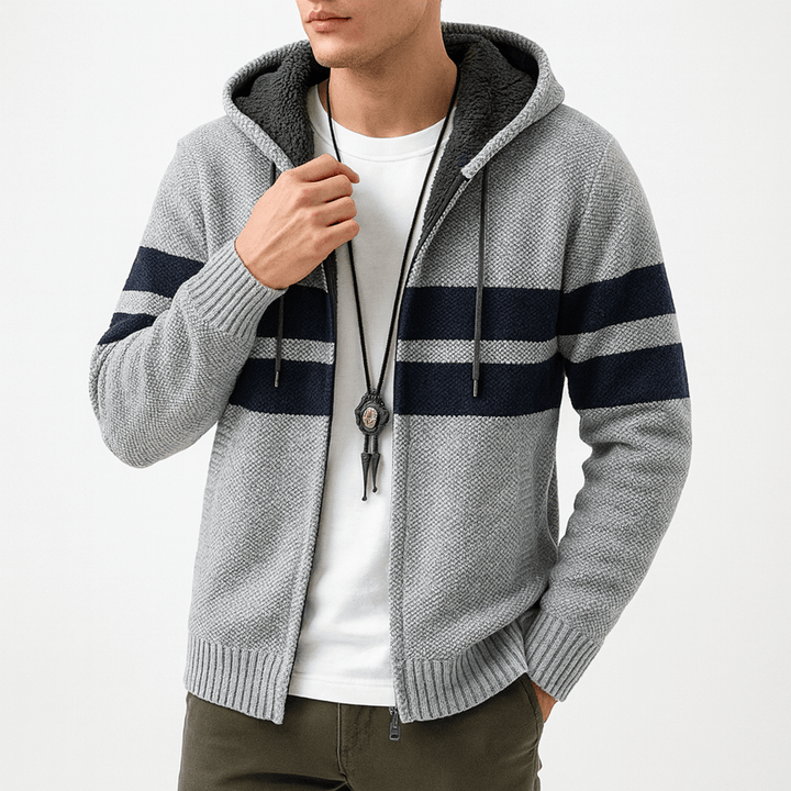 Unisex Zip Hoodie Fleece Lined Striped
