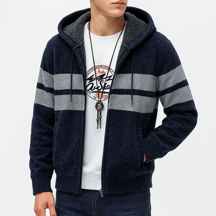 Unisex Zip Hoodie Fleece Lined Striped