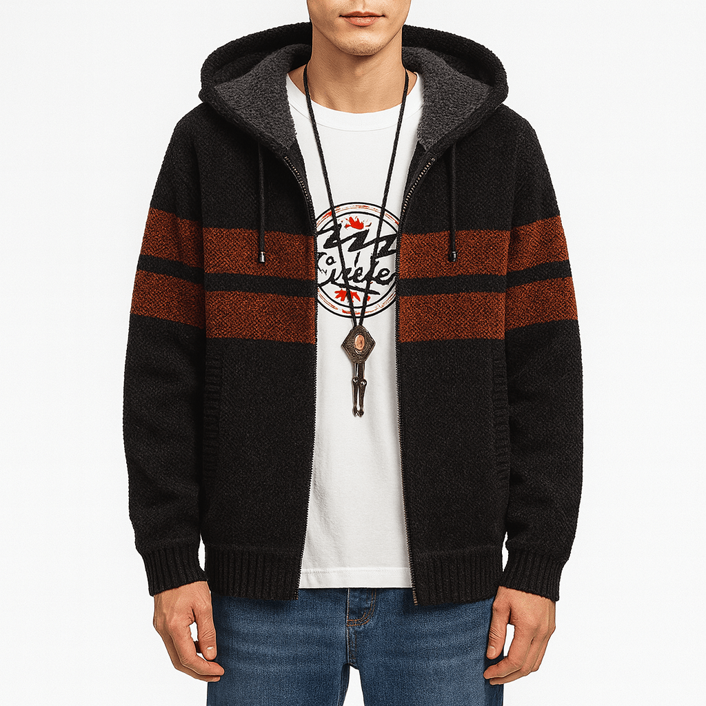 Unisex Zip Hoodie Fleece Lined Striped