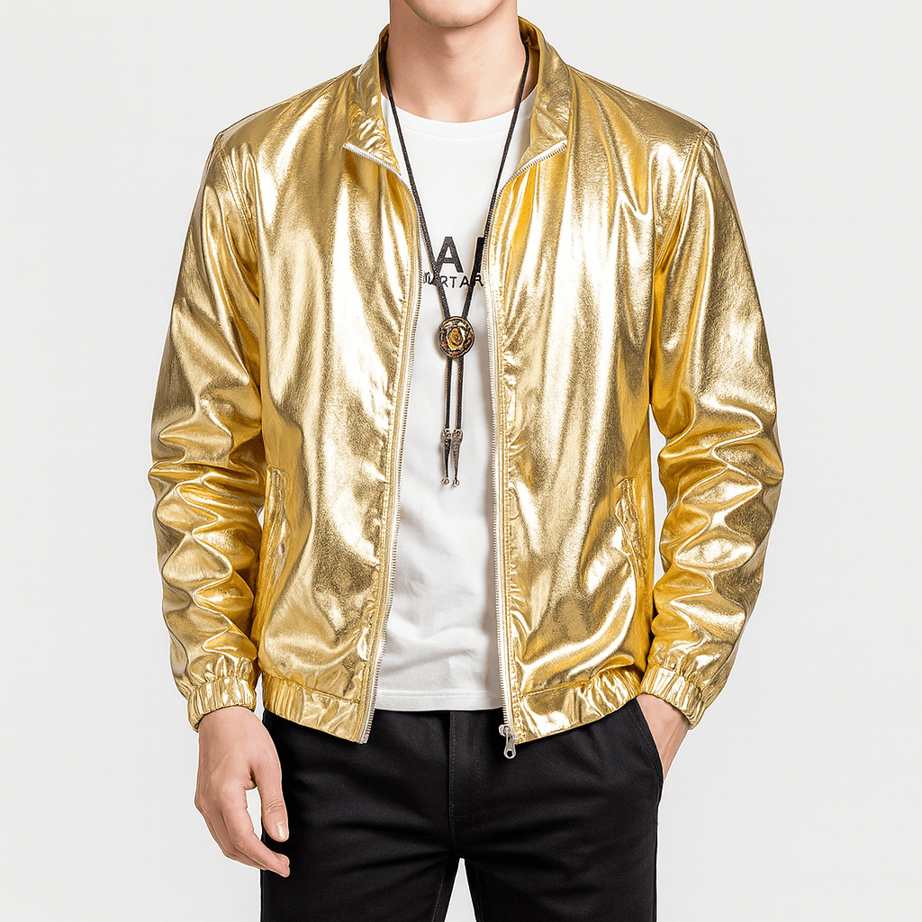 Unisex Glossy Zip Jacket Slim Fit - BritishMode