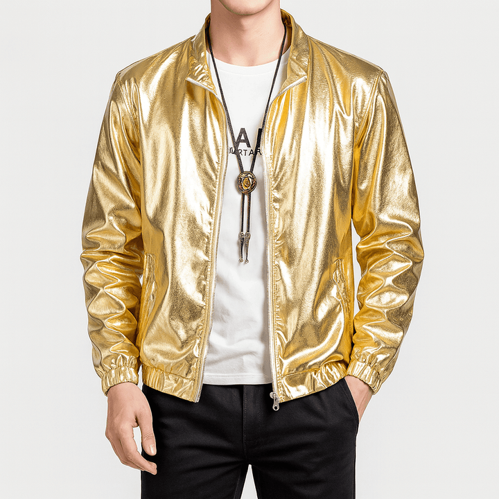 Unisex Glossy Zip Jacket Slim Fit - BritishMode