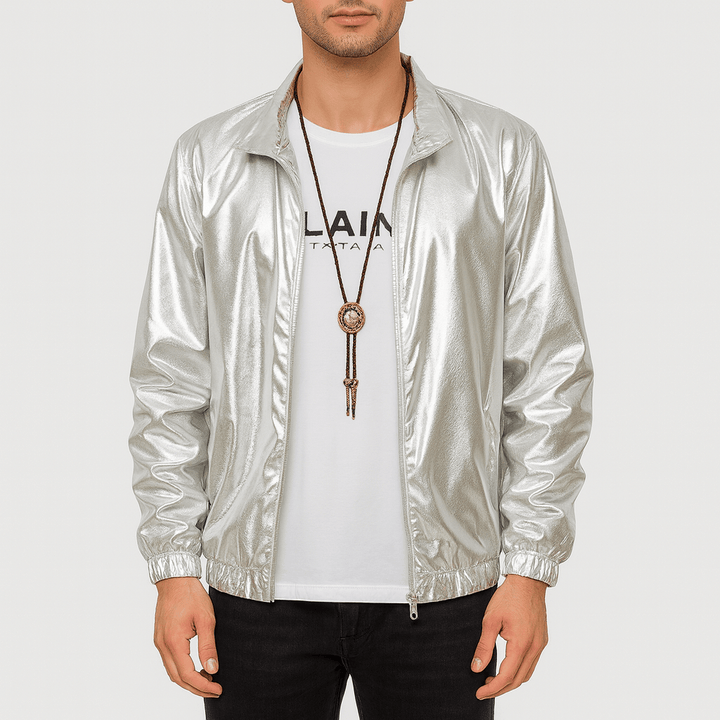 Unisex Glossy Zip Jacket Slim Fit