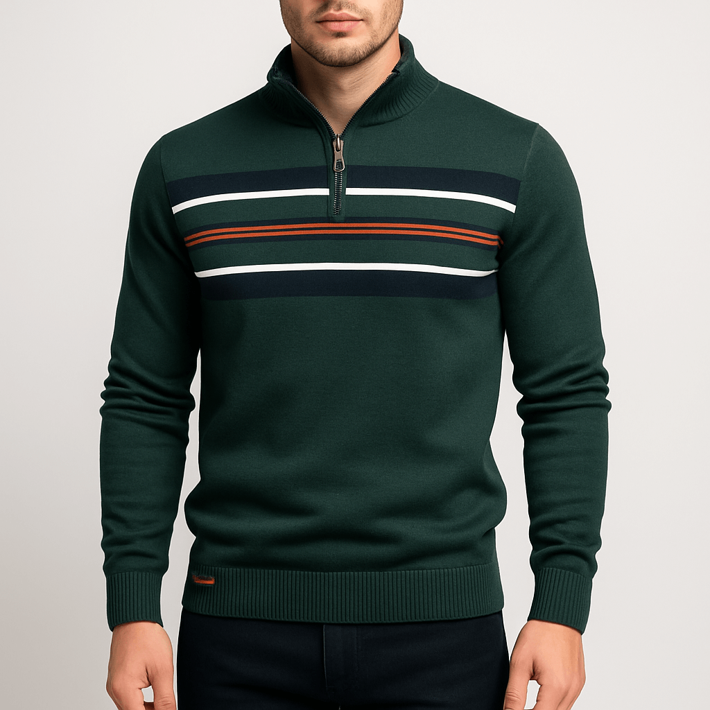 Unisex Half-Zip Jumper Striped Pattern - BritishMode