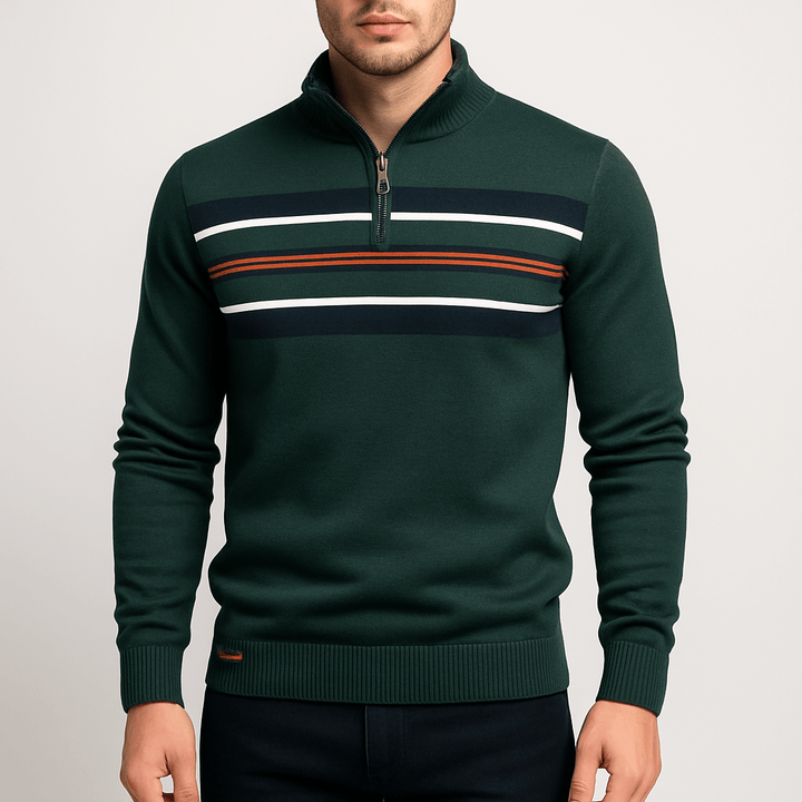 Unisex Half-Zip Jumper Striped Pattern - BritishMode