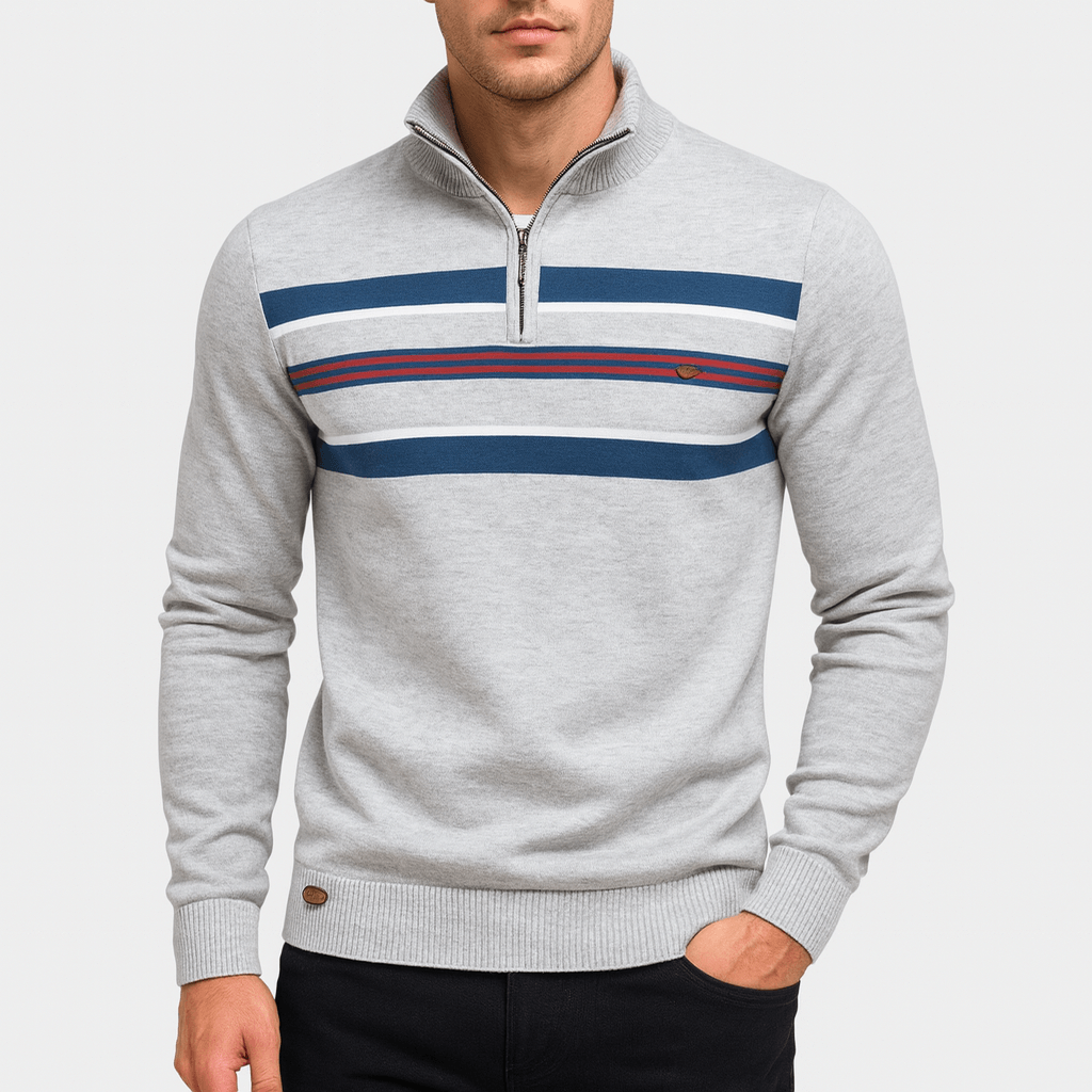 Unisex Half-Zip Jumper Striped Pattern
