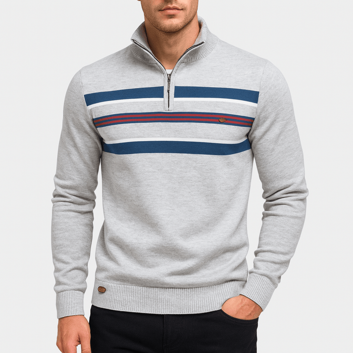 Unisex Half-Zip Jumper Striped Pattern