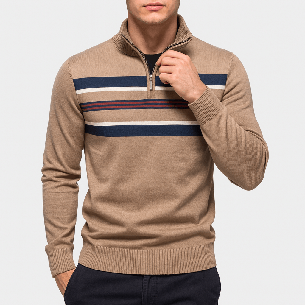 Unisex Half-Zip Jumper Striped Pattern