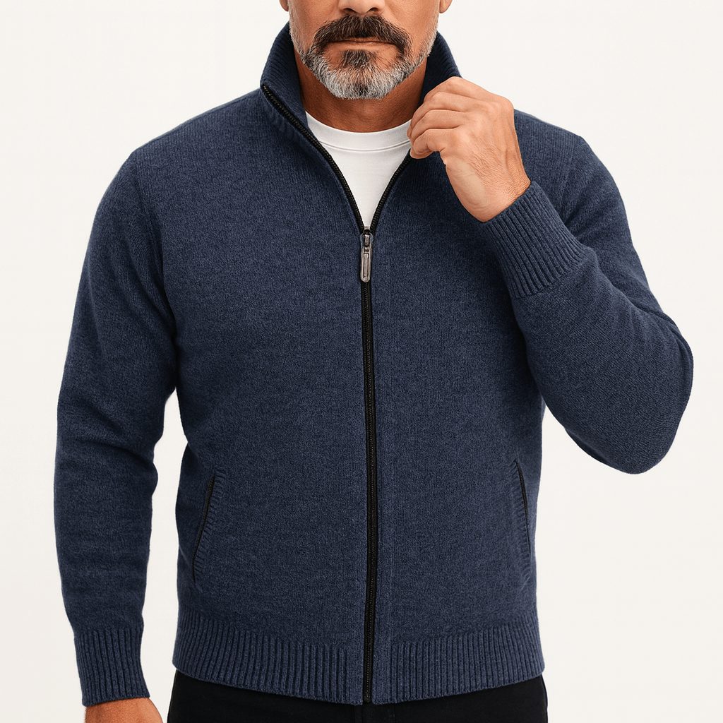 Unisex Zip Cardigan with High Collar