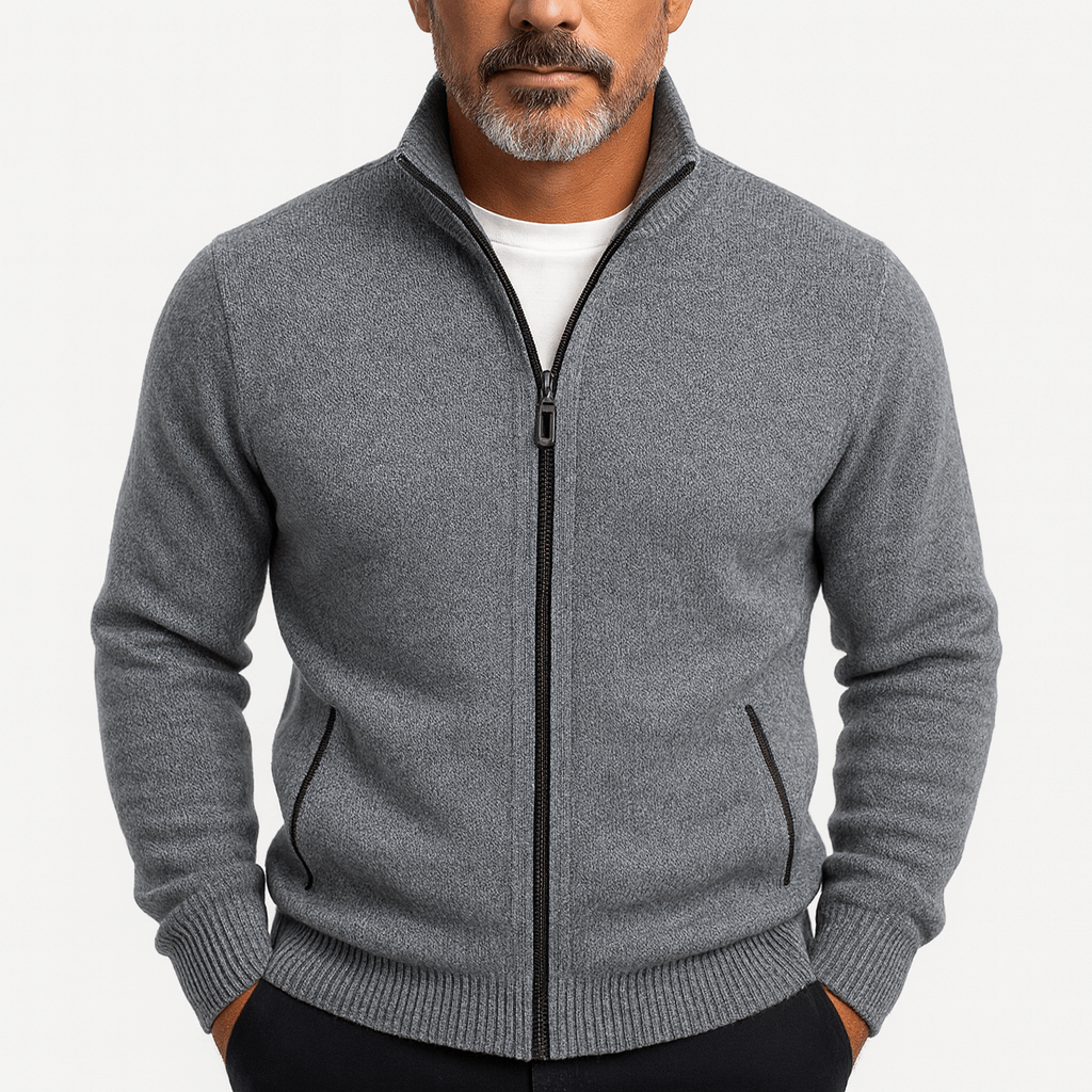 Unisex Zip Cardigan with High Collar