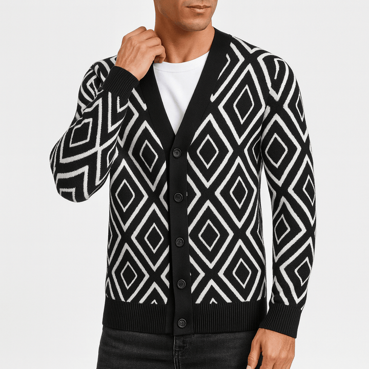 Womens Jacquard Knit Cardigan Relaxed Fit - BritishMode