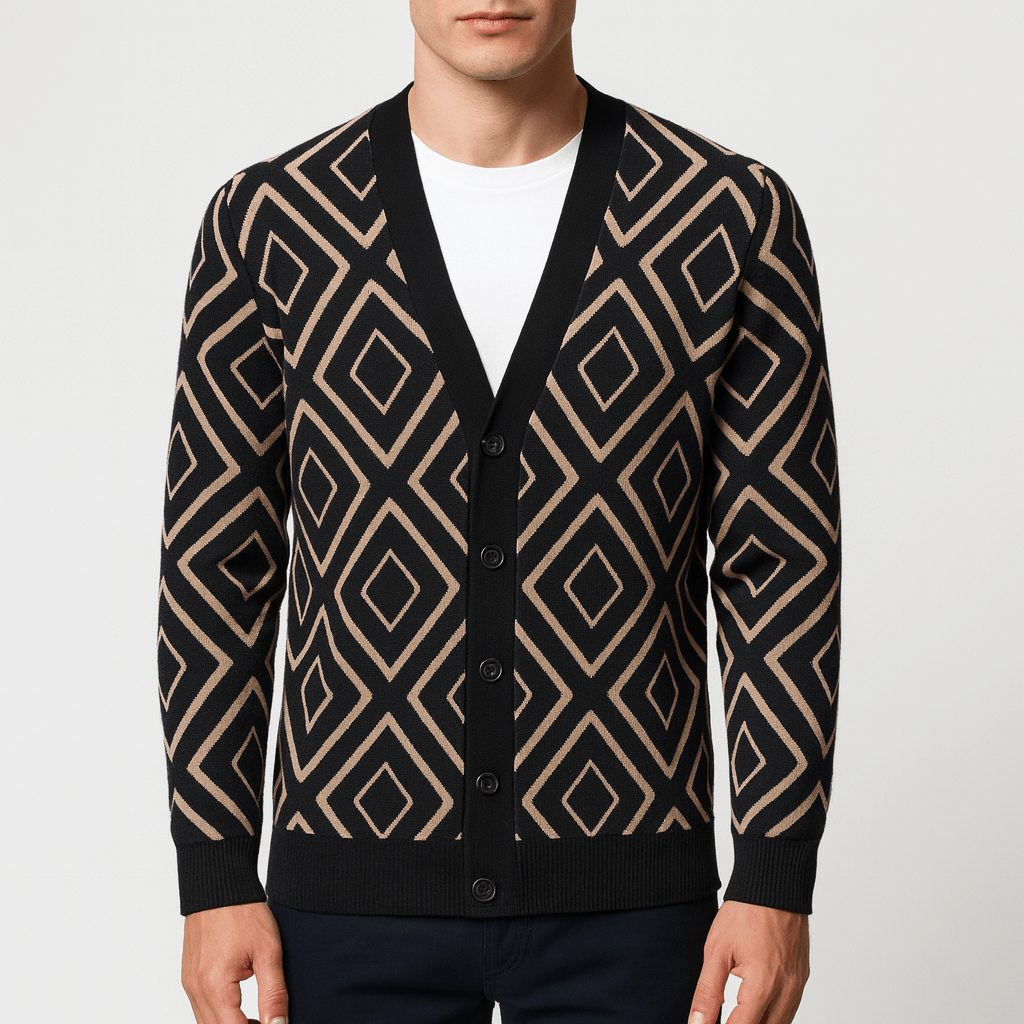 Womens Jacquard Knit Cardigan Relaxed Fit