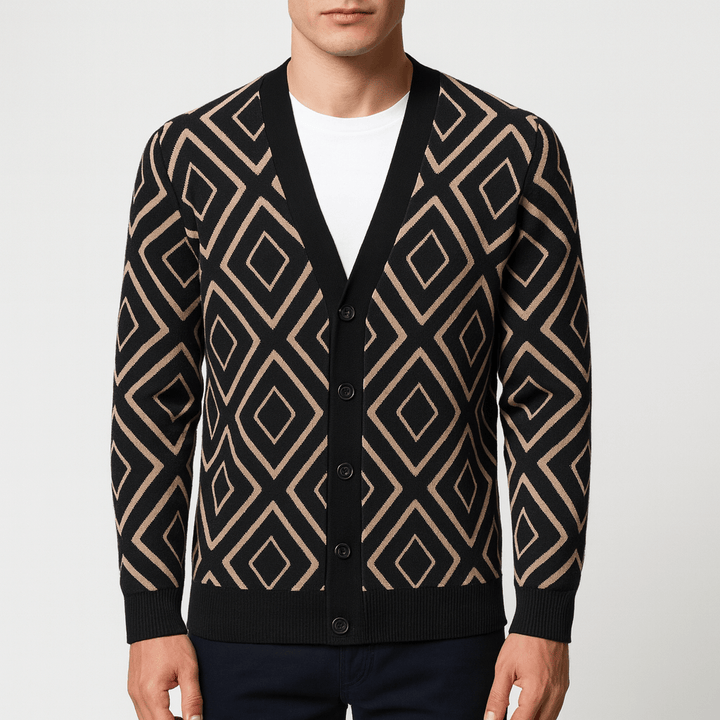 Womens Jacquard Knit Cardigan Relaxed Fit