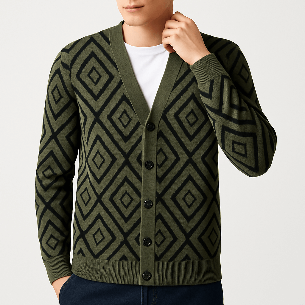 Womens Jacquard Knit Cardigan Relaxed Fit
