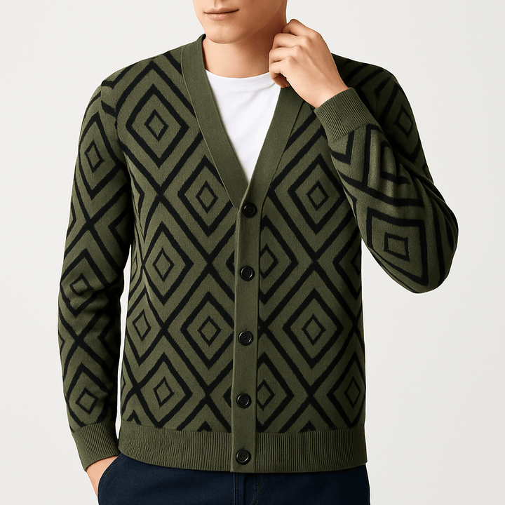 Womens Jacquard Knit Cardigan Relaxed Fit