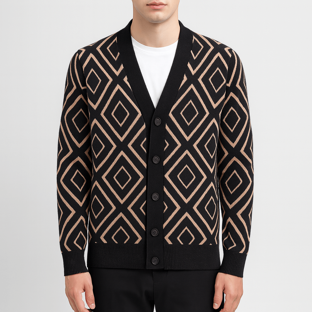 Womens Slim Fit Jacquard Knit Cardigan
