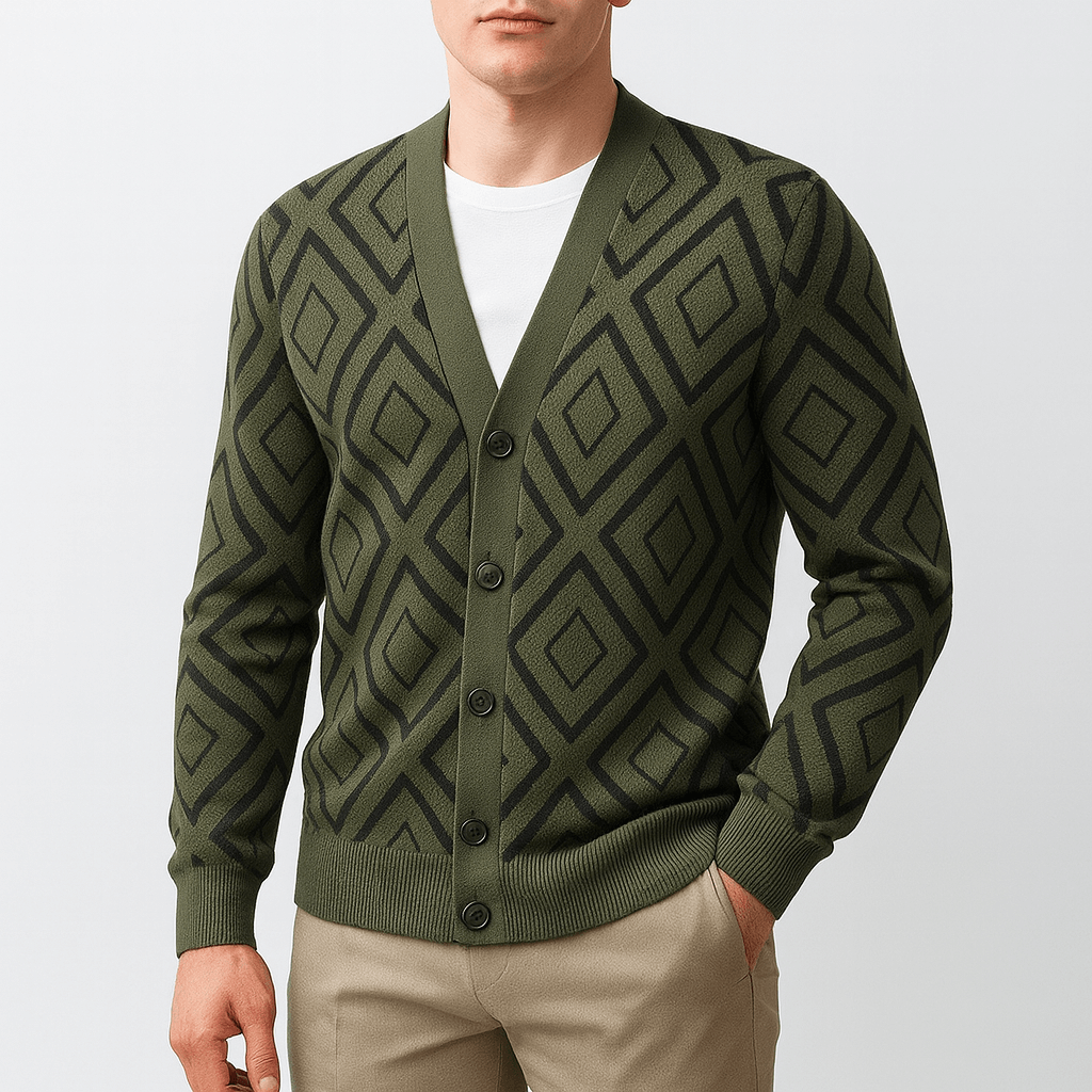 Womens Slim Fit Jacquard Knit Cardigan