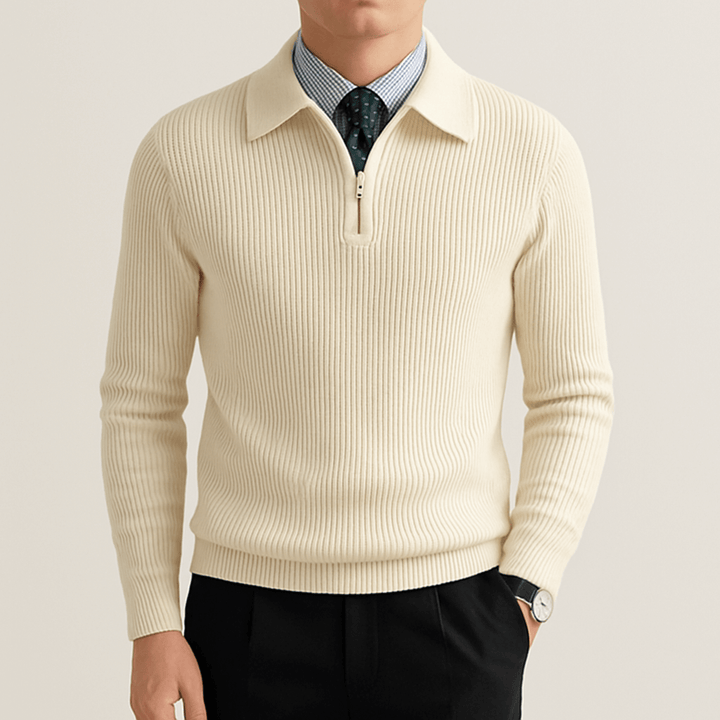 Unisex Knitted Polo Sweater Half-Zip