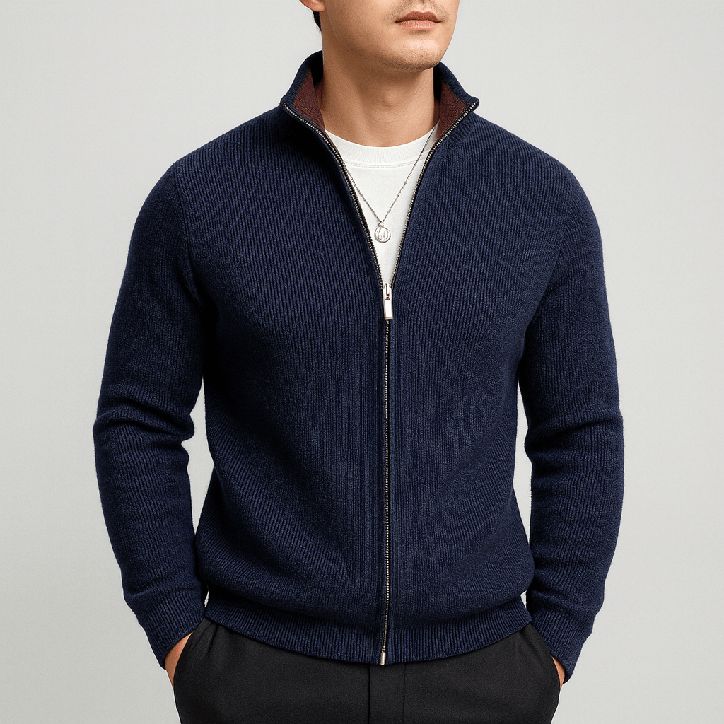 Unisex Knitted Zip Sweater with Ribbed Cuffs