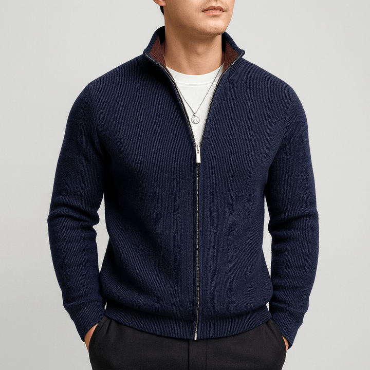 Unisex Knitted Zip Sweater with Ribbed Cuffs