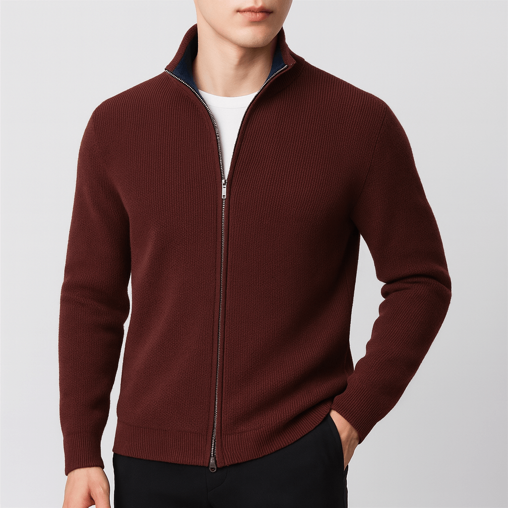 Unisex Knitted Zip Sweater with Ribbed Cuffs