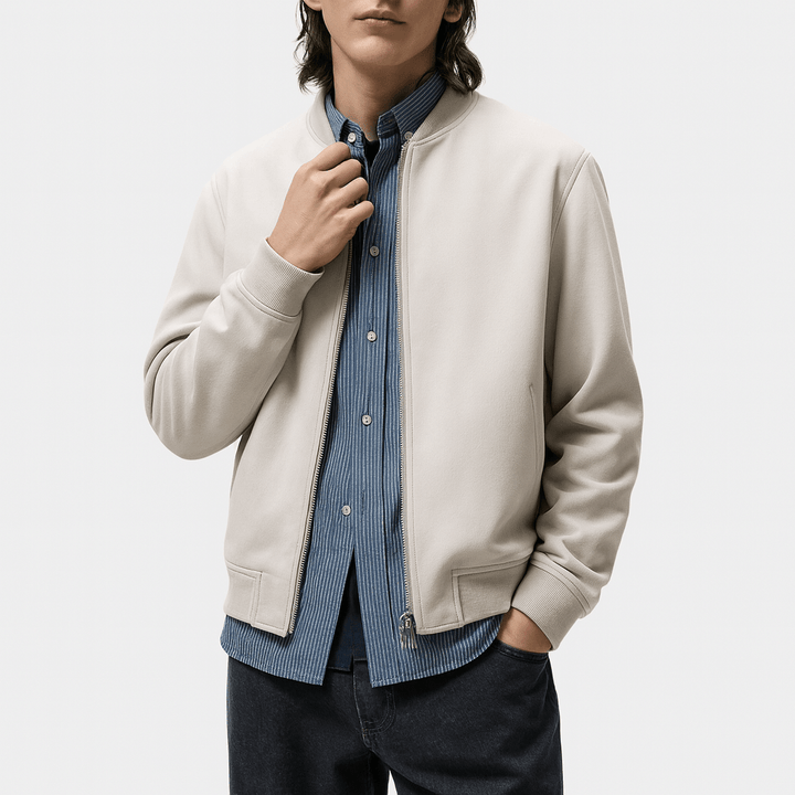 Mens Leather Bomber Jacket Classic Fit