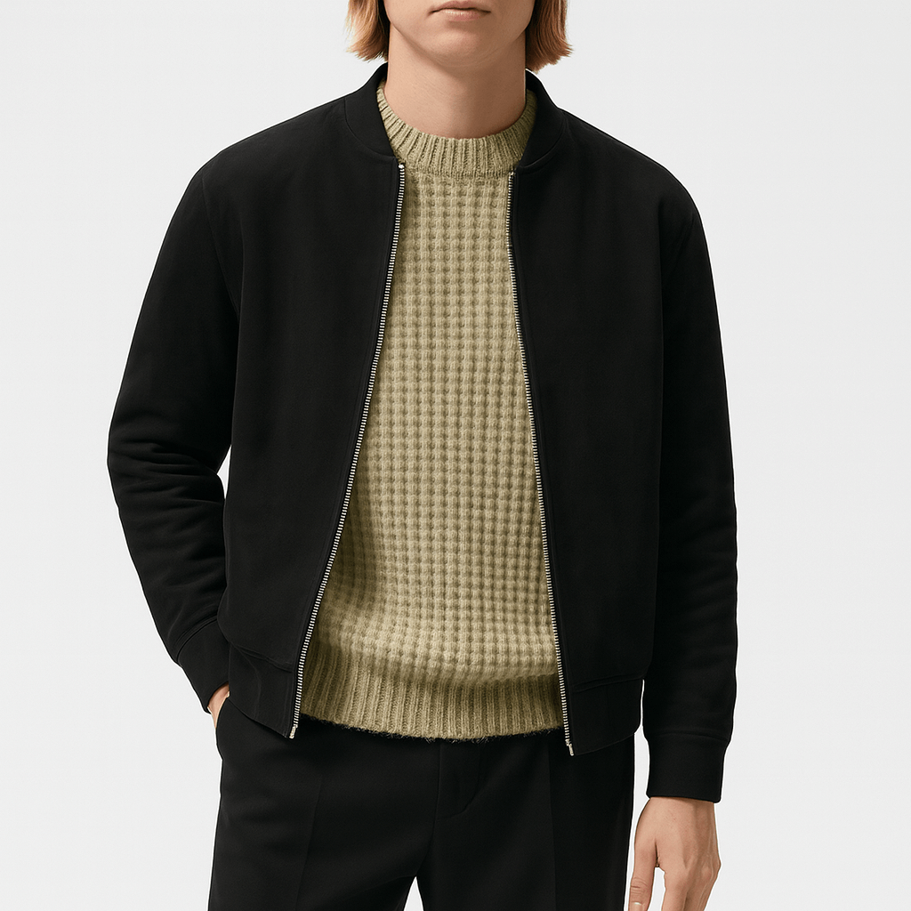 Mens Leather Bomber Jacket Classic Fit