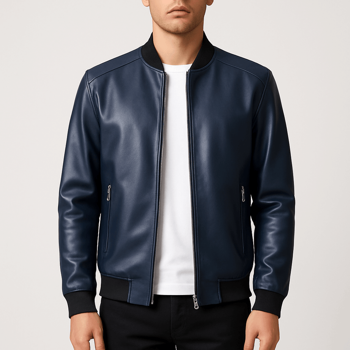 Mens Leather Bomber Jacket Classic Fit