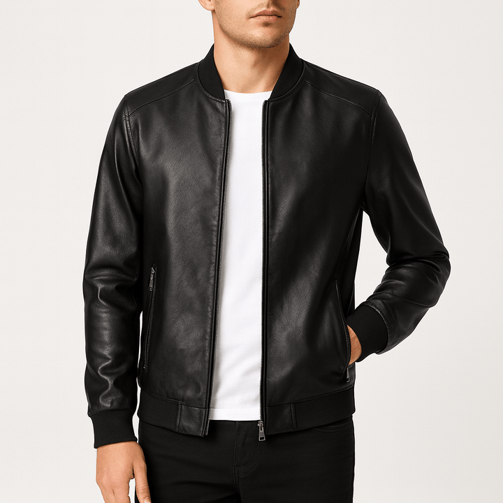 Mens Leather Bomber Jacket Classic Fit