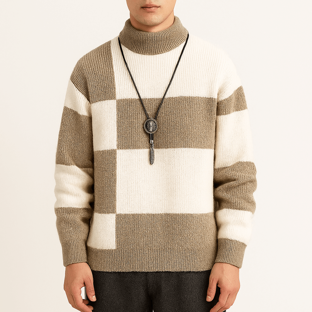 Womens Turtleneck Sweater Color Block Modern Fit - BritishMode