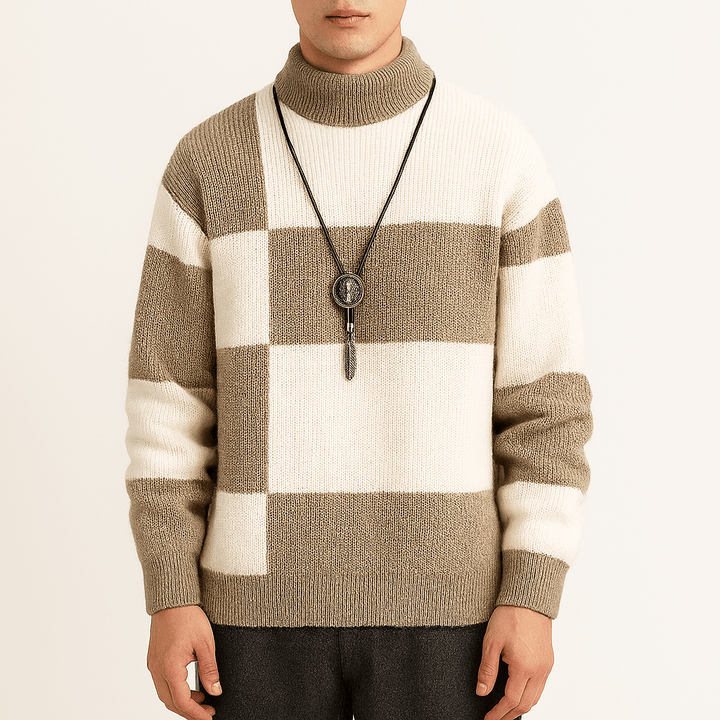 Womens Turtleneck Sweater Color Block Modern Fit - BritishMode