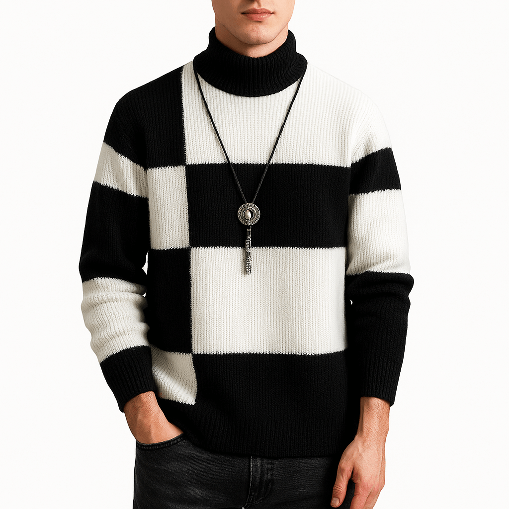 Womens Turtleneck Sweater Color Block Modern Fit