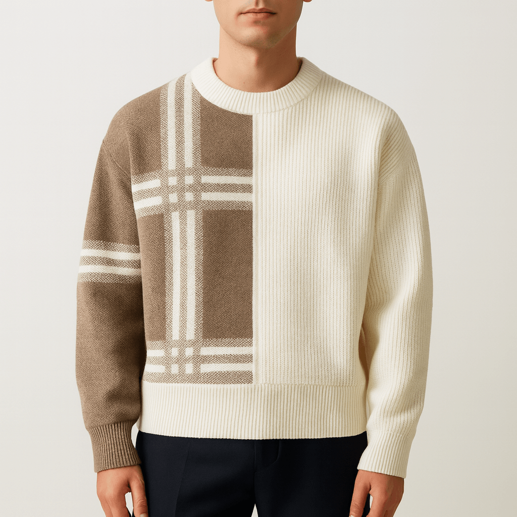 Unisex Crew Neck Jumper Patchwork Design - BritishMode