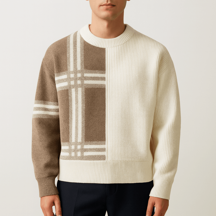 Unisex Crew Neck Jumper Patchwork Design - BritishMode