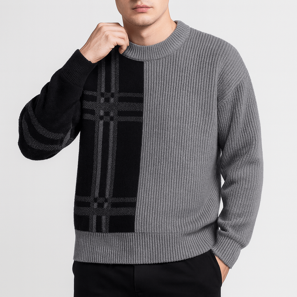 Unisex Crew Neck Jumper Patchwork Design