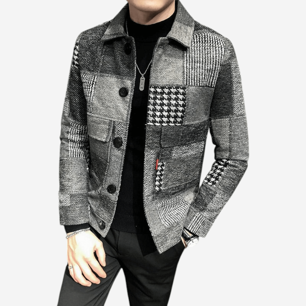 Mens Wool Jacket Plaid Pattern Classic Fit - BritishMode