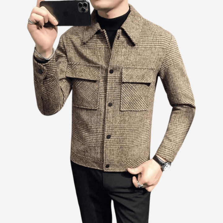 Mens Wool Jacket Plaid Pattern Regular Fit