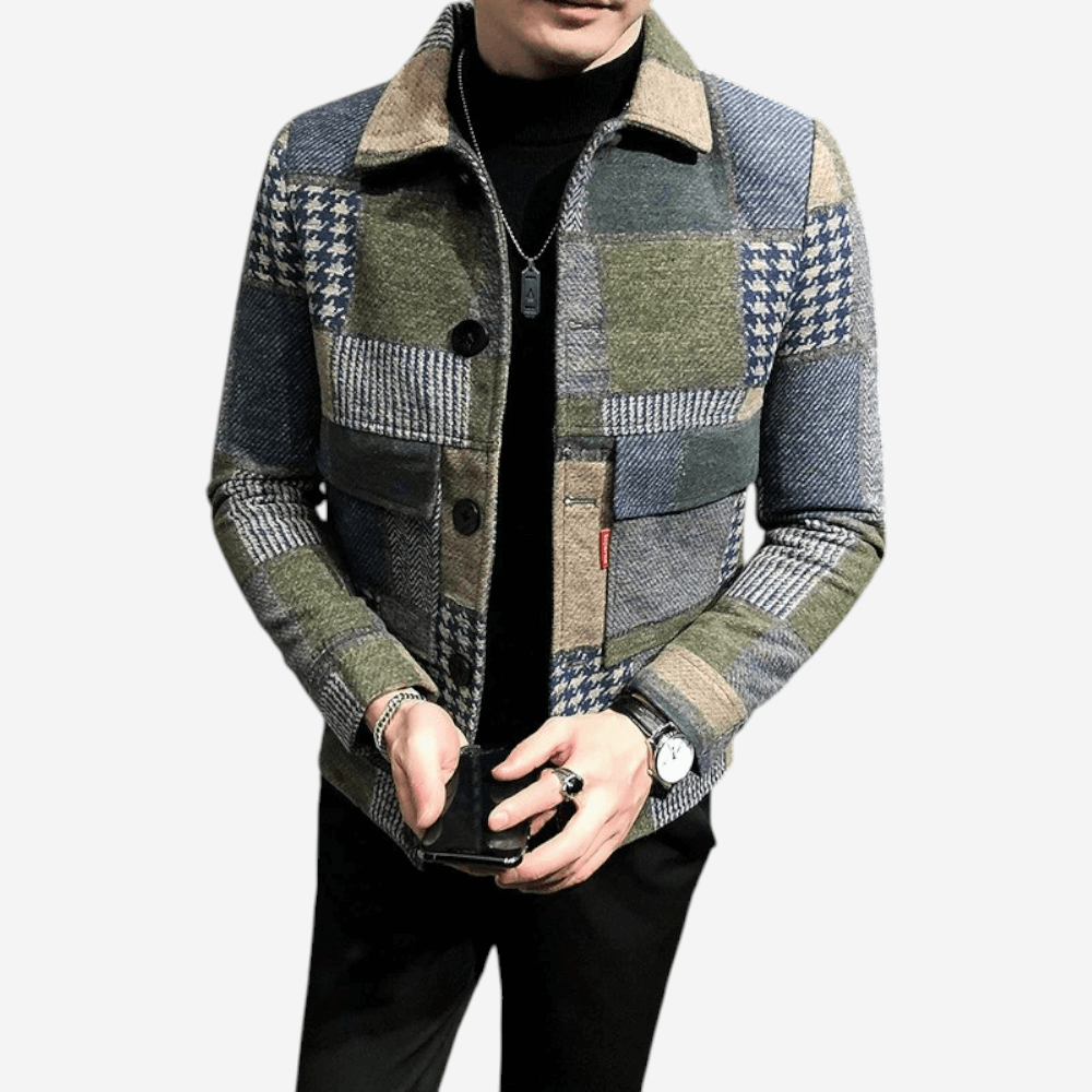 Mens Wool Jacket Plaid Pattern Classic Fit