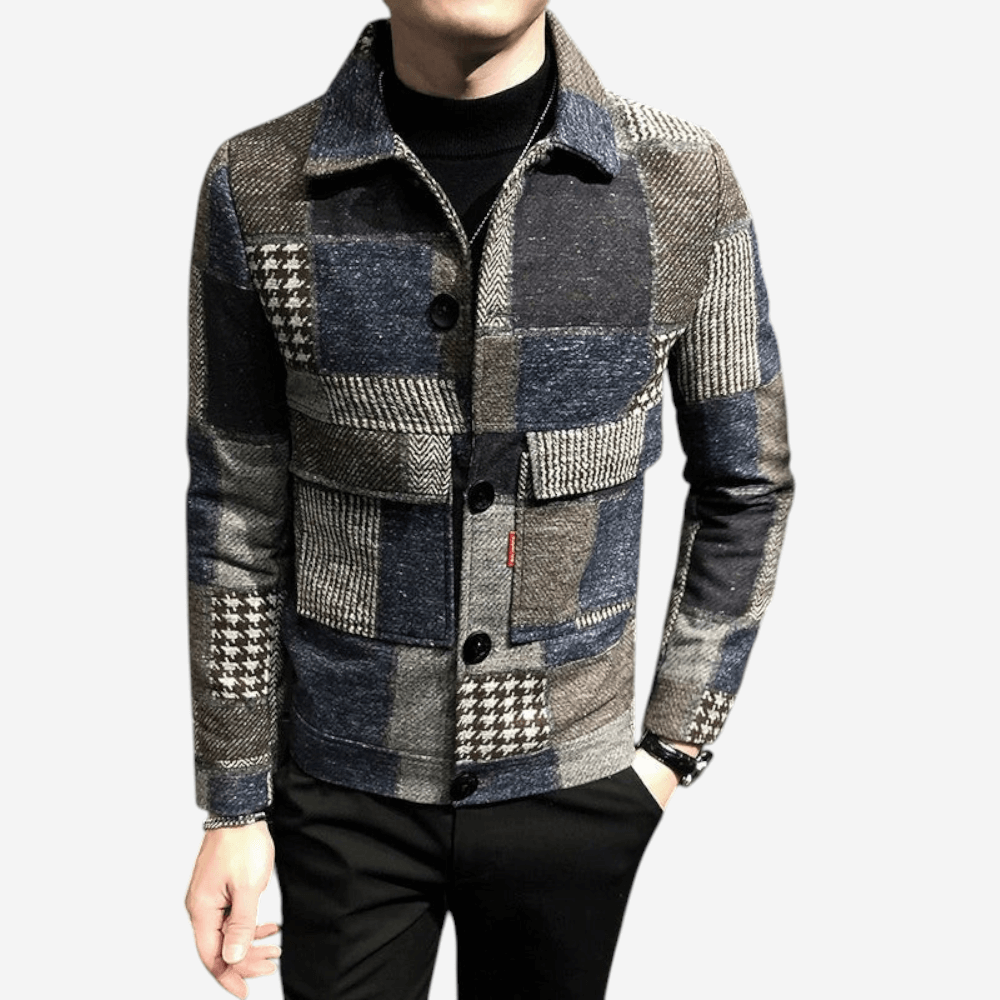 Mens Wool Jacket Plaid Pattern Classic Fit
