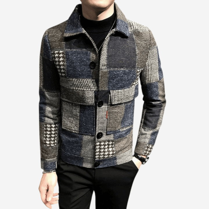 Mens Wool Jacket Plaid Pattern Classic Fit