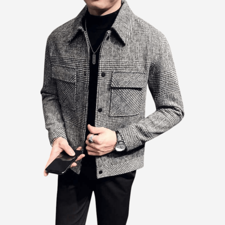 Mens Wool Jacket Plaid Pattern Regular Fit - BritishMode