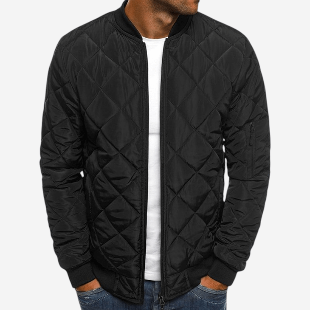 Unisex Quilted Bomber Jacket with Zipper Closure - BritishMode