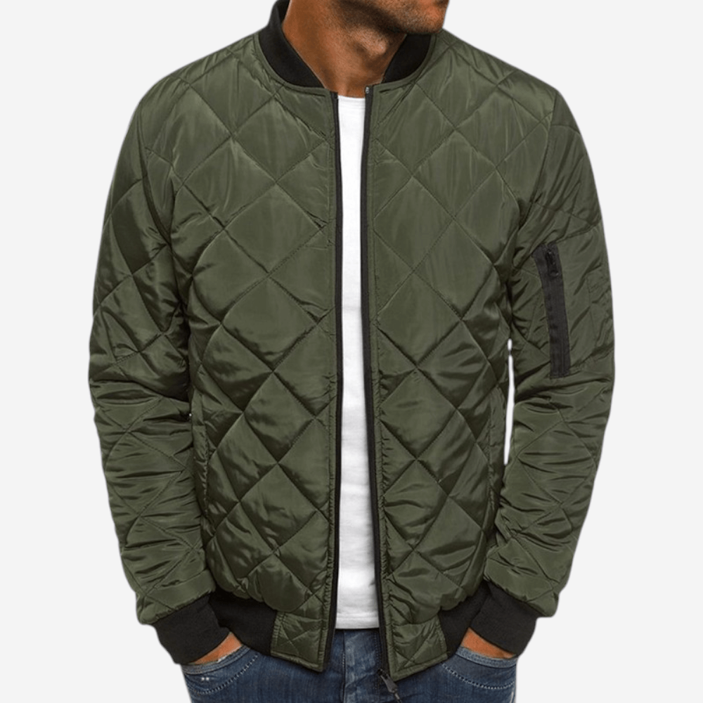 Unisex Quilted Bomber Jacket with Zipper Closure