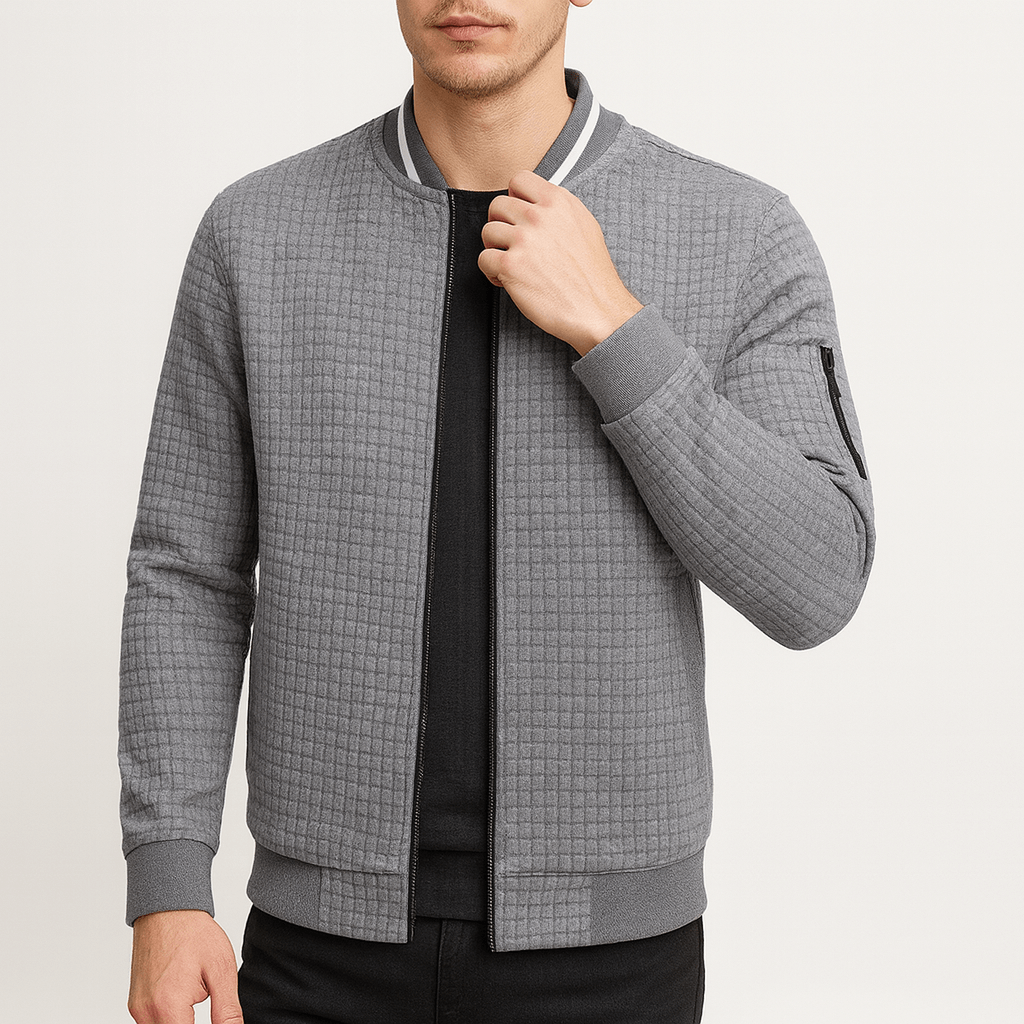Unisex Quilted Bomber Jacket Zip-Up Closure