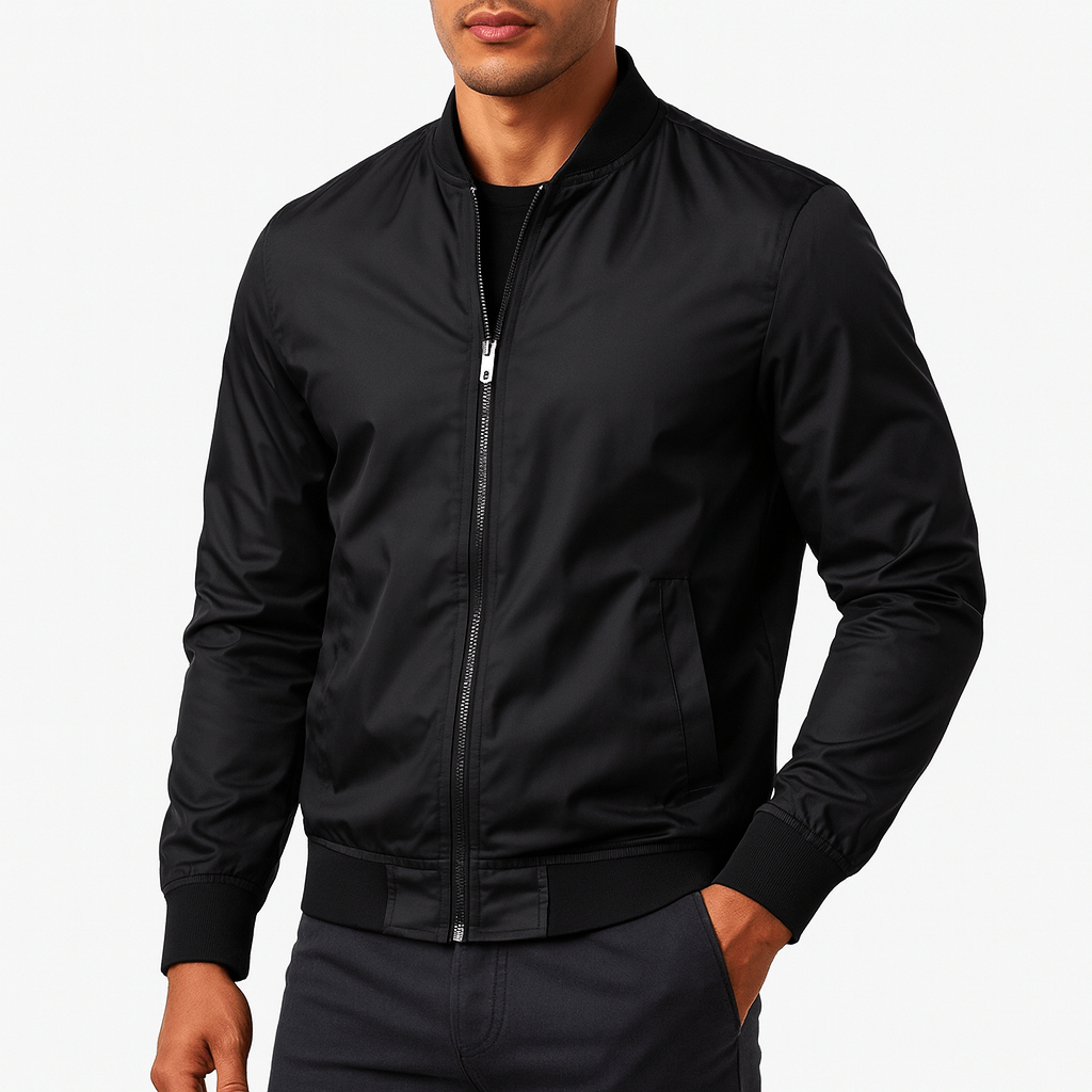 Unisex Bomber Jacket Ribbed Collar Casual Fit